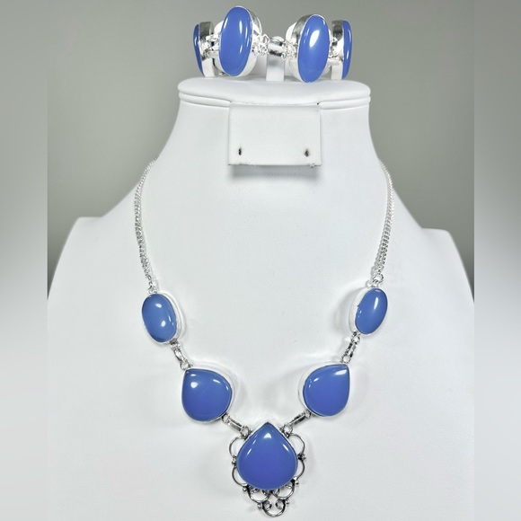 Chalcedony 925 Gemstone Necklace & Bracelet Set - Picture 1 of 8